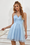 Sky Blue Spaghetti Straps Graduation Dress