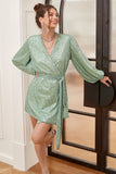 Green Wrap Style Graduation Dress with Long Sleeves