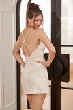 Spaghetti Straps Ivory Sequined Graduation Dress