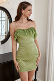 Spaghetti Straps Green Graduation Dress With Ruffles