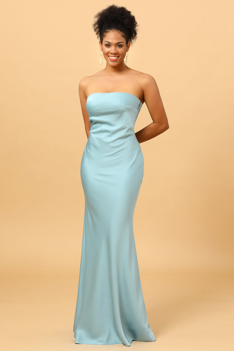 Zapaka Women Bridesmaid Dress Grey Blue Satin Mermaid Prom Dress – Zapaka CA