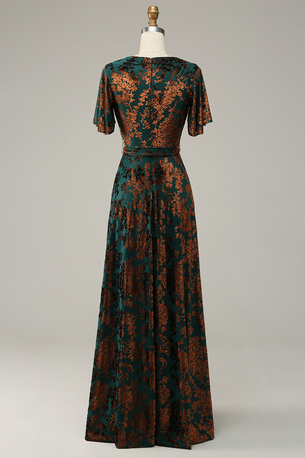 Blue Burnout Velvet A Line Mother of the Bride Dress with Short Sleeves