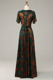 Blue Burnout Velvet A Line Mother of the Bride Dress with Short Sleeves