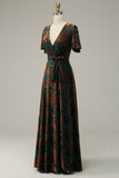 Blue Burnout Velvet A Line Mother of the Bride Dress with Short Sleeves