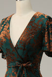 Blue Burnout Velvet A Line Mother of the Bride Dress with Short Sleeves