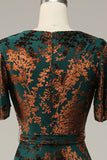 Blue Burnout Velvet A Line Mother of the Bride Dress with Short Sleeves