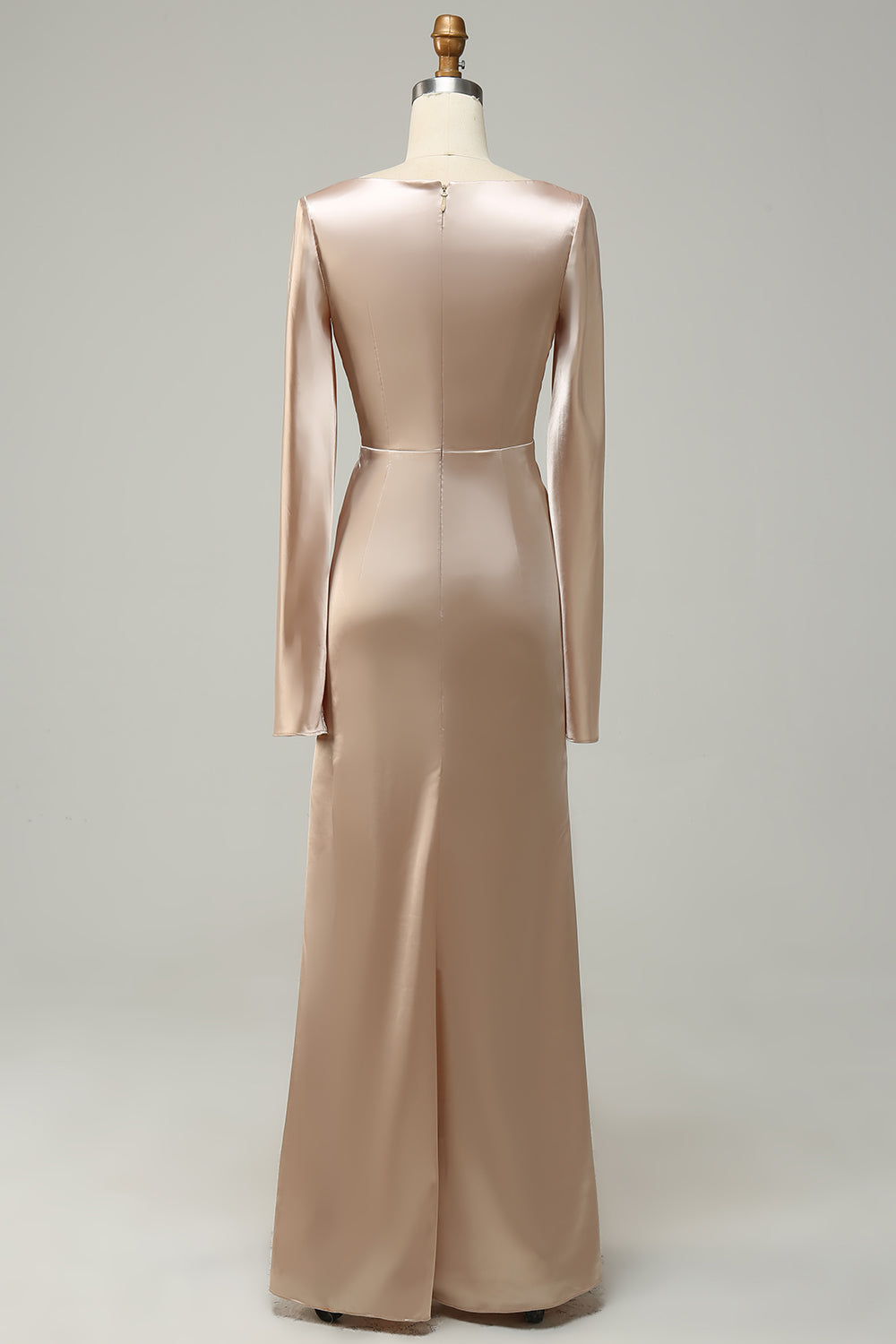 V-Neck Champagne Long Bridesmaid Dress with Sleeves