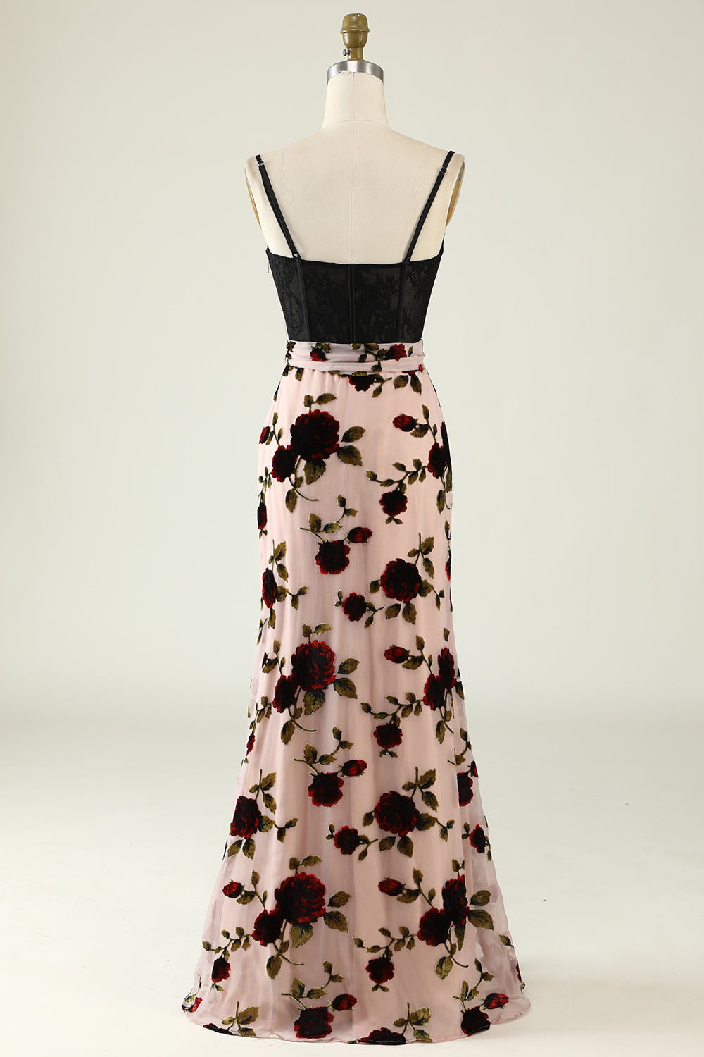 Floral Spaghetti Straps Prom Dress with Slit