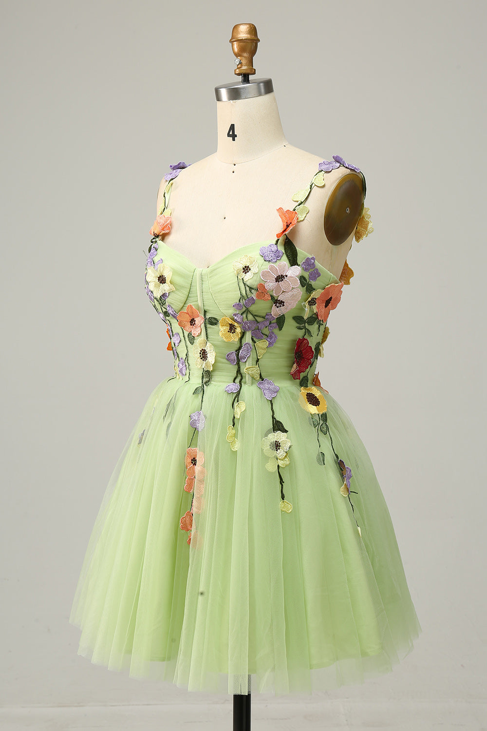 A Line Spaghetti Straps Champagne Short Graduation Dress with Appliques