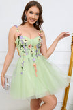 A Line Spaghetti Straps Green Short Graduation Dress with Appliques