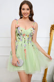 A Line Spaghetti Straps Green Short Graduation Dress with Appliques