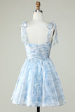 Blue A Line Spaghetti Straps Graduation Dress
