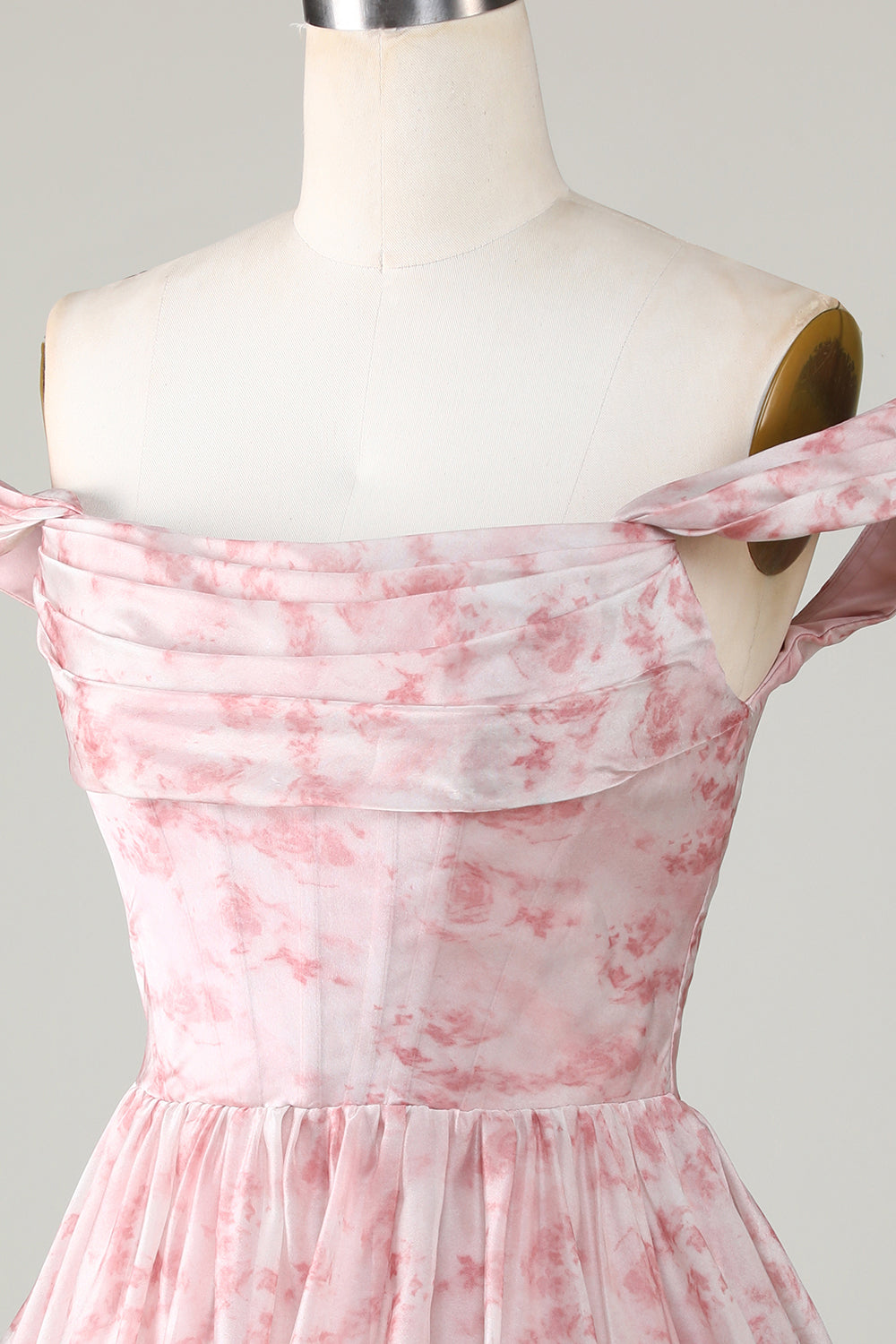 A Line Cute Blush Printed Short Graduation Dress with Ruffles