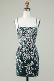 Dark Green Spaghetti Straps Bodycon Graduation Dress With Appliques