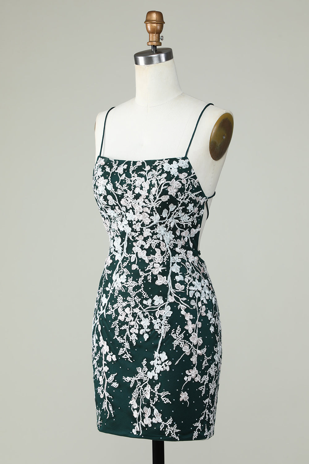 Dark Green Spaghetti Straps Bodycon Graduation Dress With Appliques