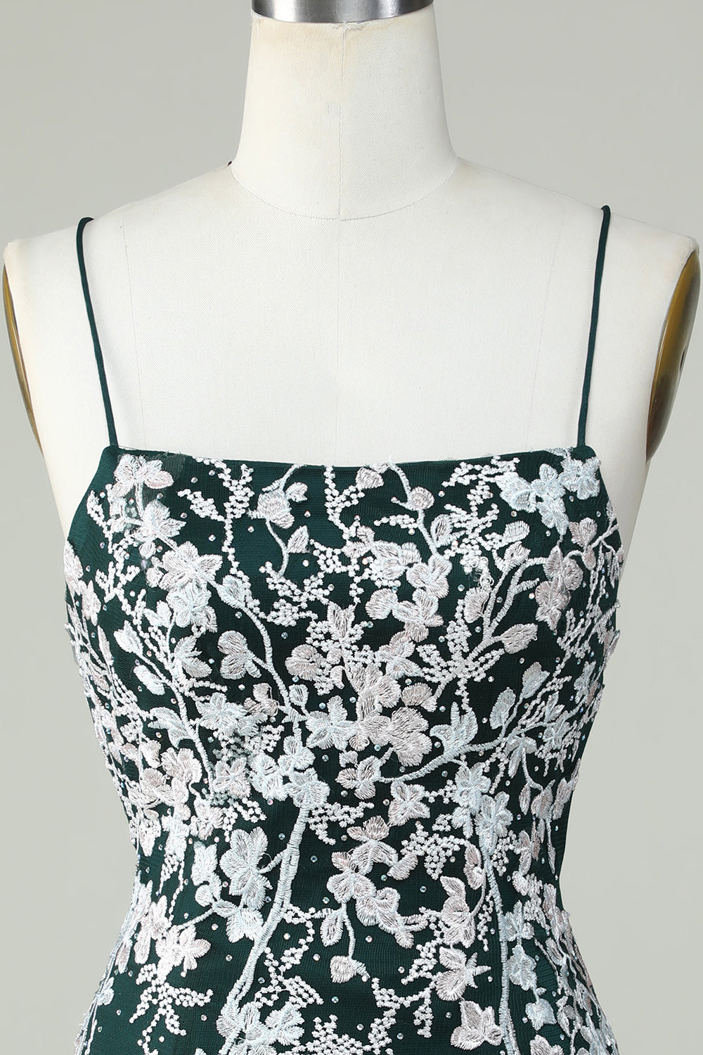 Dark Green Spaghetti Straps Bodycon Graduation Dress With Appliques