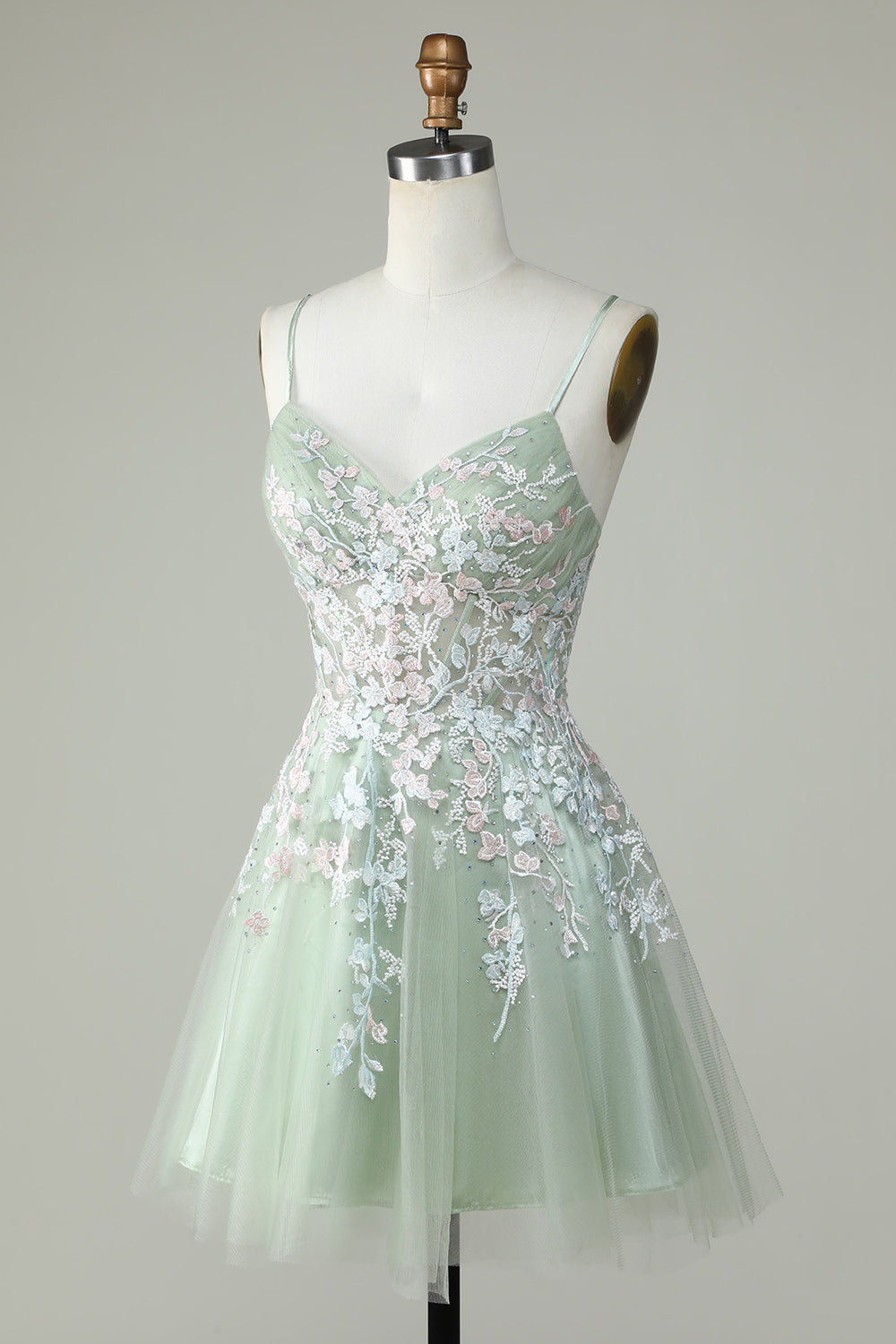 Dusty Sage Spaghetti Straps Graduation Dress With Criss Cross Back