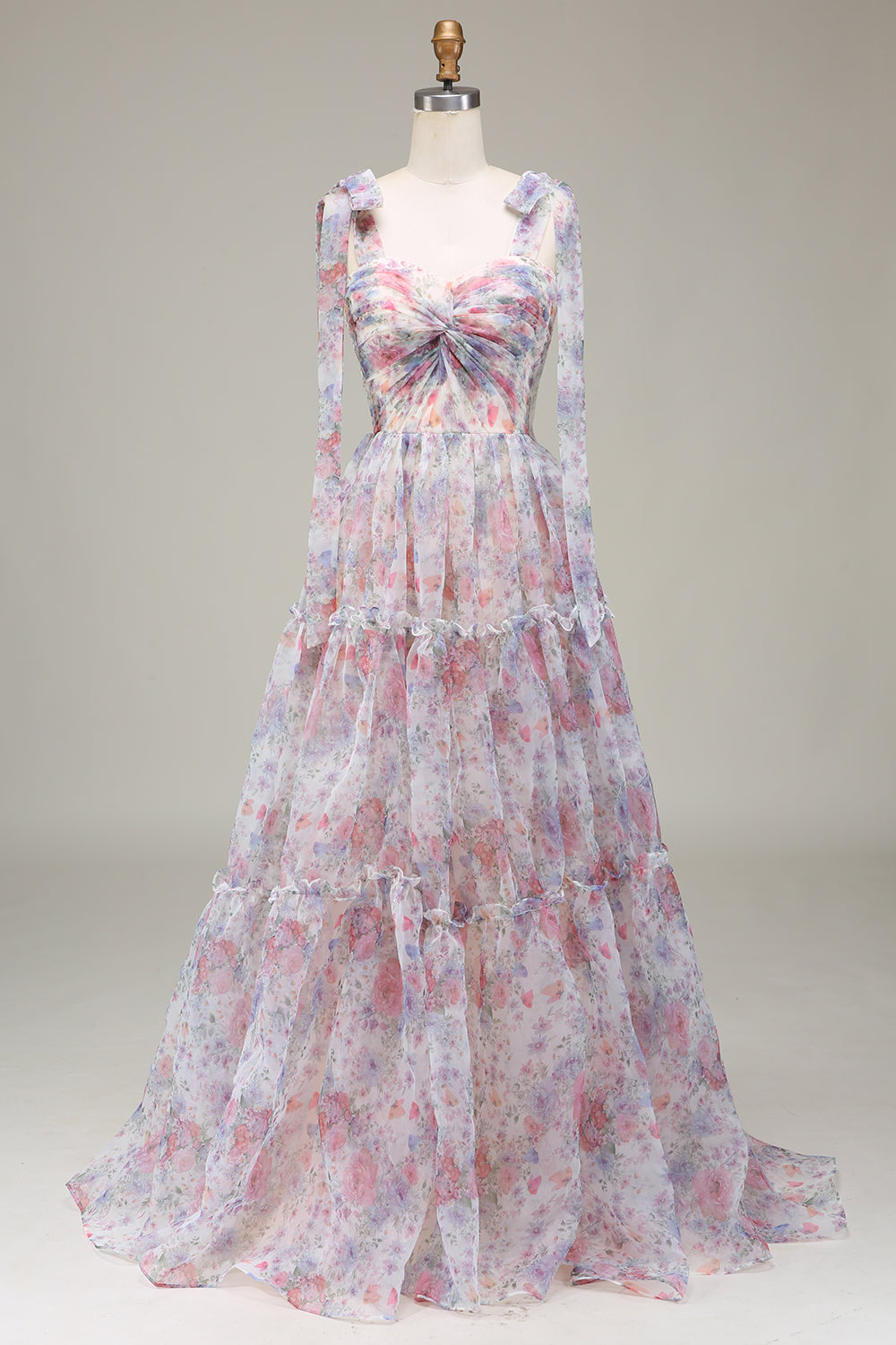 A-Line Organza Flower Printed Prom Dress