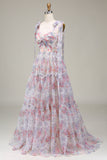 A-Line Organza Flower Printed Prom Dress