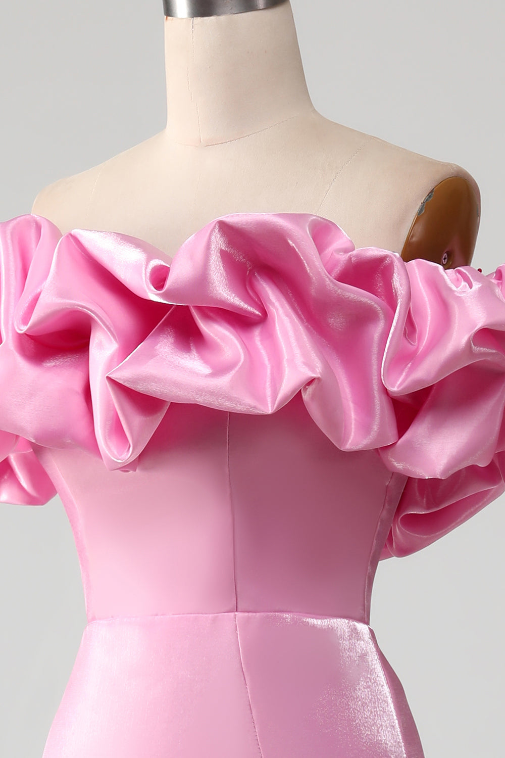 Mermaid Off the Shoulder Pink Prom Dress with Ruffles