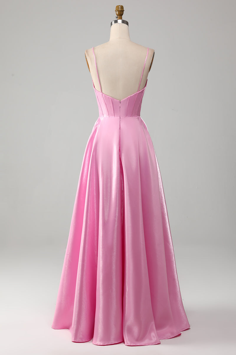 ZAPAKA Women Pink Prom Corset Dress A-Line Spaghetti Straps Party