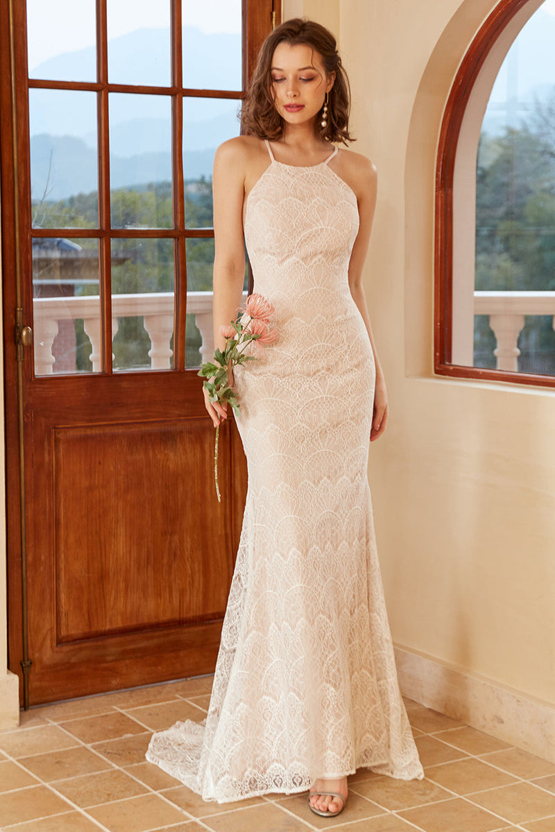 Lace halter clearance top wedding dress