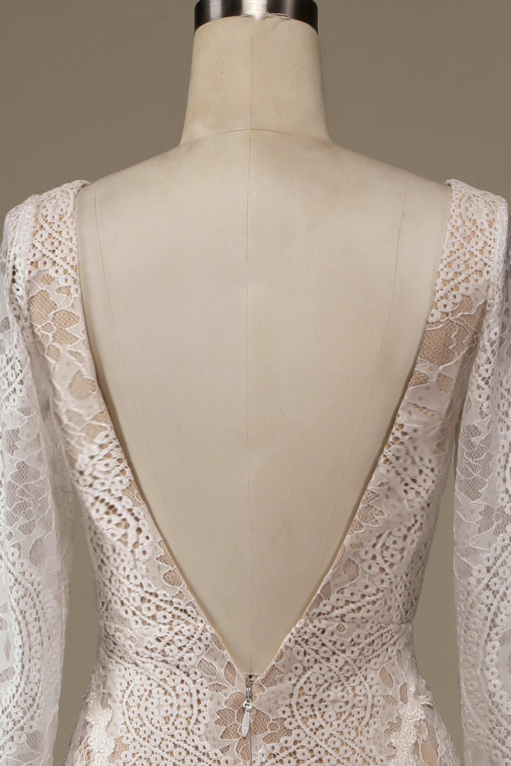 Champagne Long Sleeves Lace Sweep Train Wedding Dress