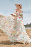 Charming A Line Sweetheart Ivory Floral Sweep Train Bridal Dress with Sleeves