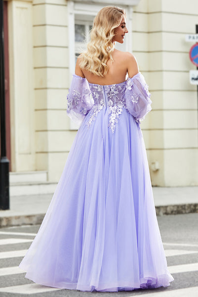 Zapaka Women Lavender A-Line Strapless Tulle Long Corset Prom