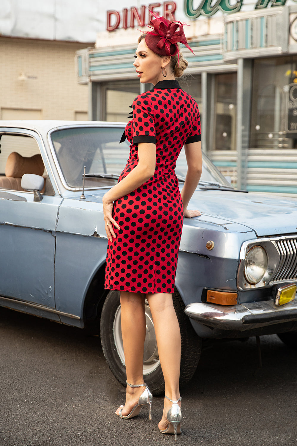 Red Polka Dots 1960s Dress with Bow