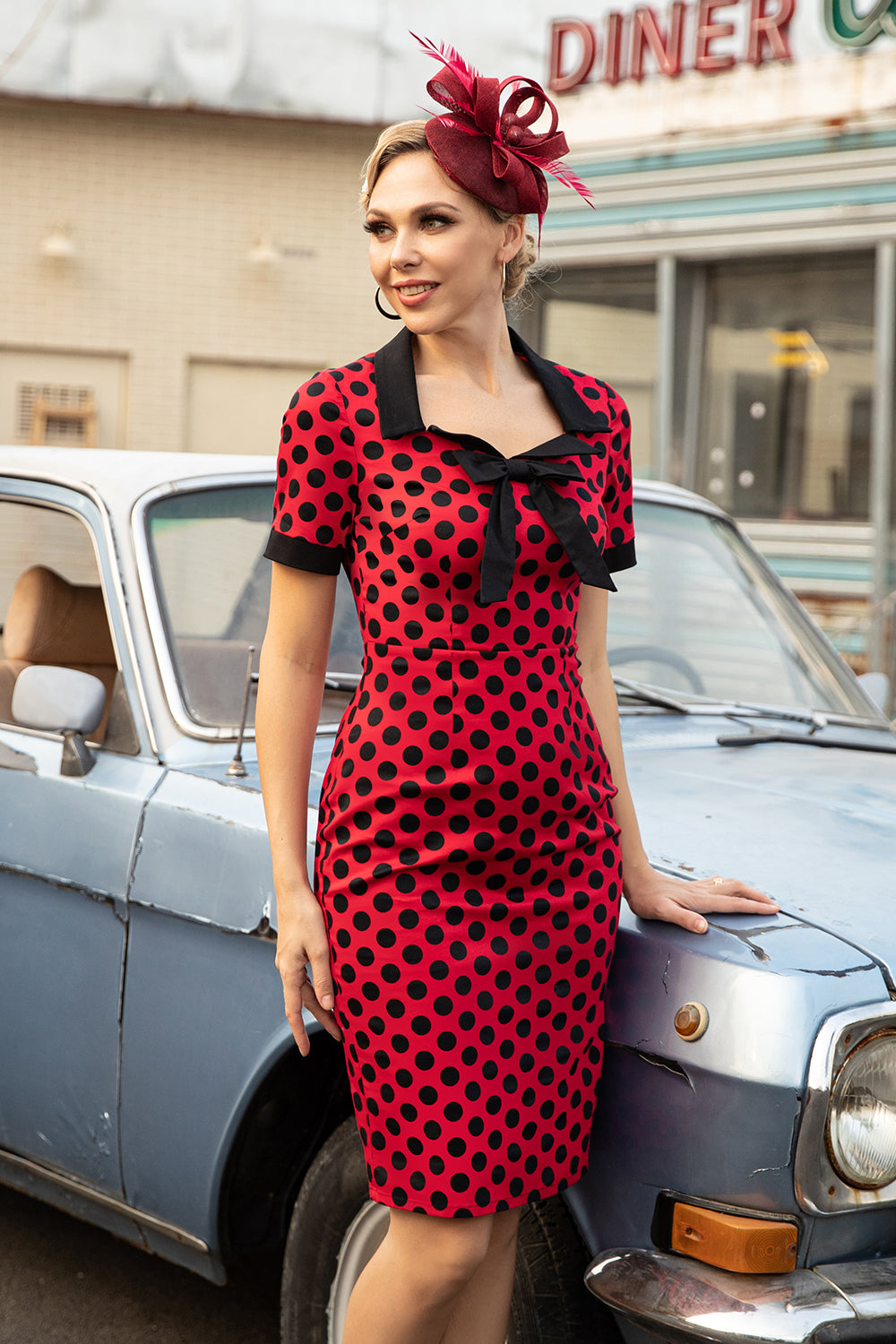 Red Polka Dots 1960s Dress with Bow