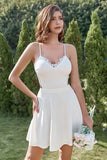 A Line Spaghetti Straps White Short Graduation Dress