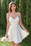 A Line Spaghetti Straps White Short Graduation Dress