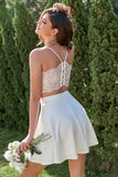 A Line Spaghetti Straps White Short Graduation Dress