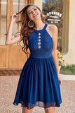 Halter Neck Navy Lace Dress