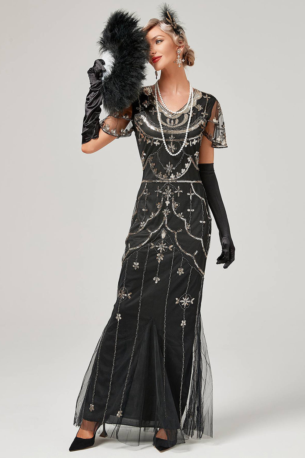 Ivory Sequins Long 1920s Flapper Dress