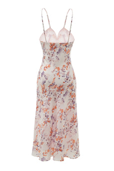 White Purple Flower Print Summer Dress