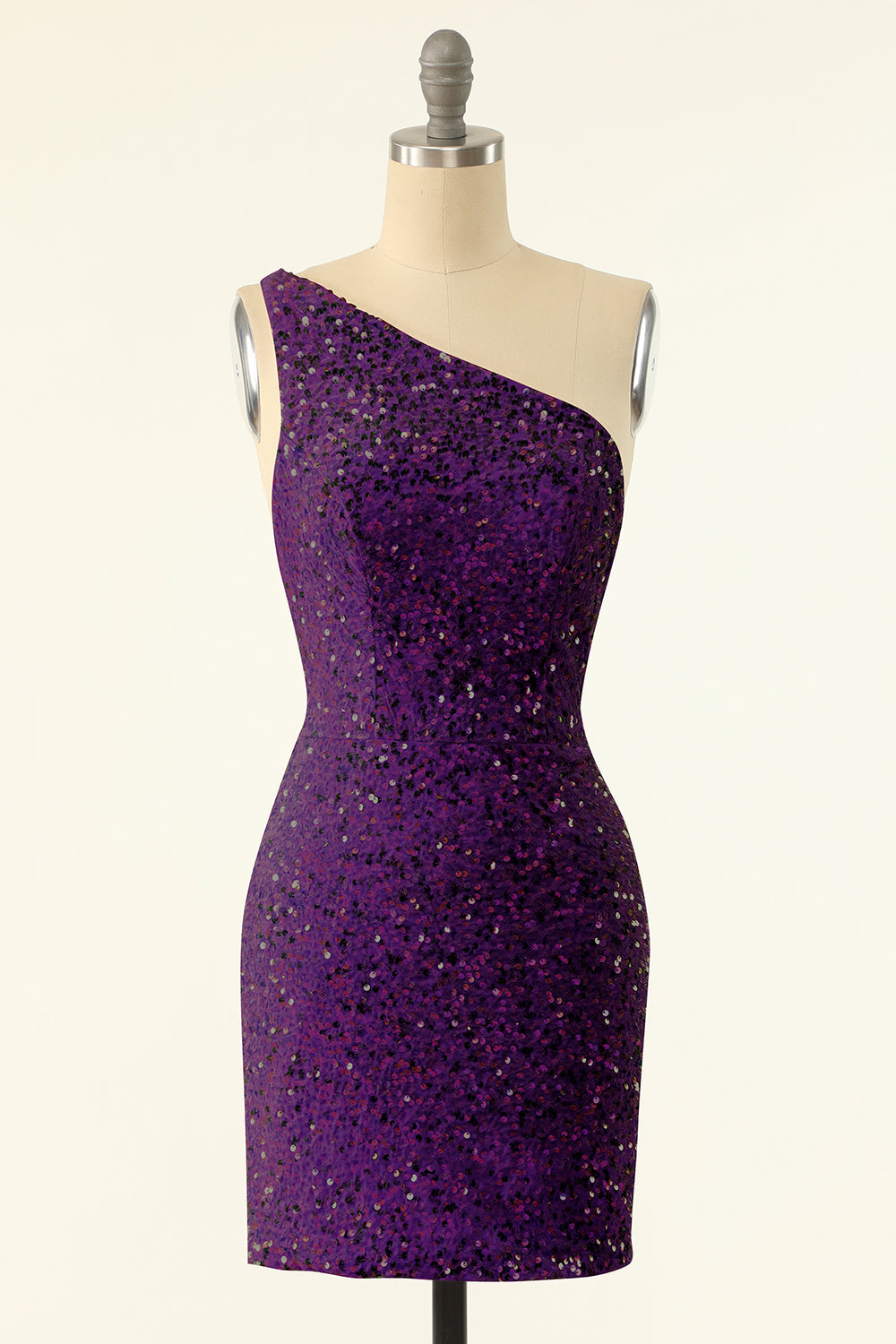 Purple One Shoulder Sequins Graduation Dress