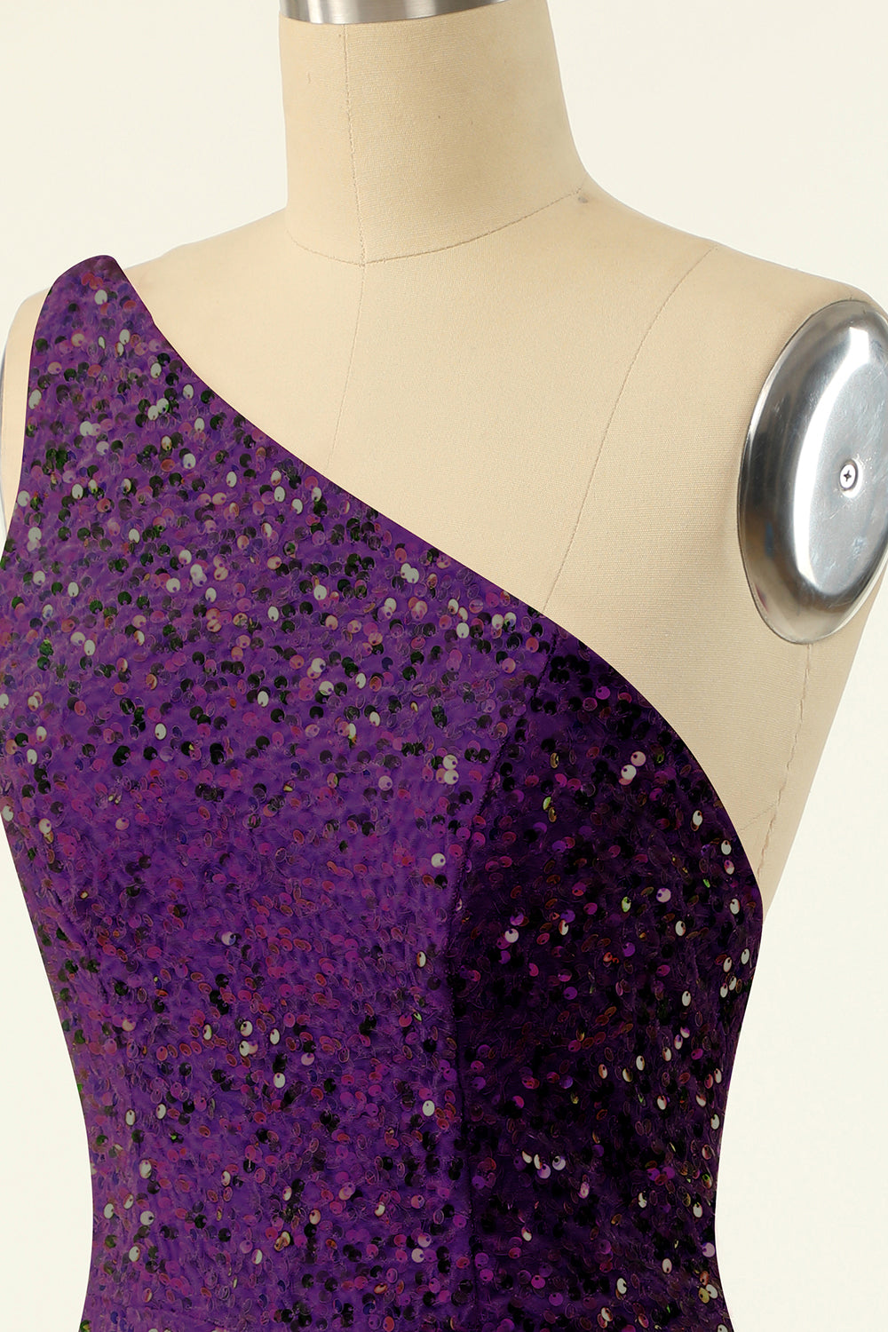 Purple One Shoulder Sequins Graduation Dress