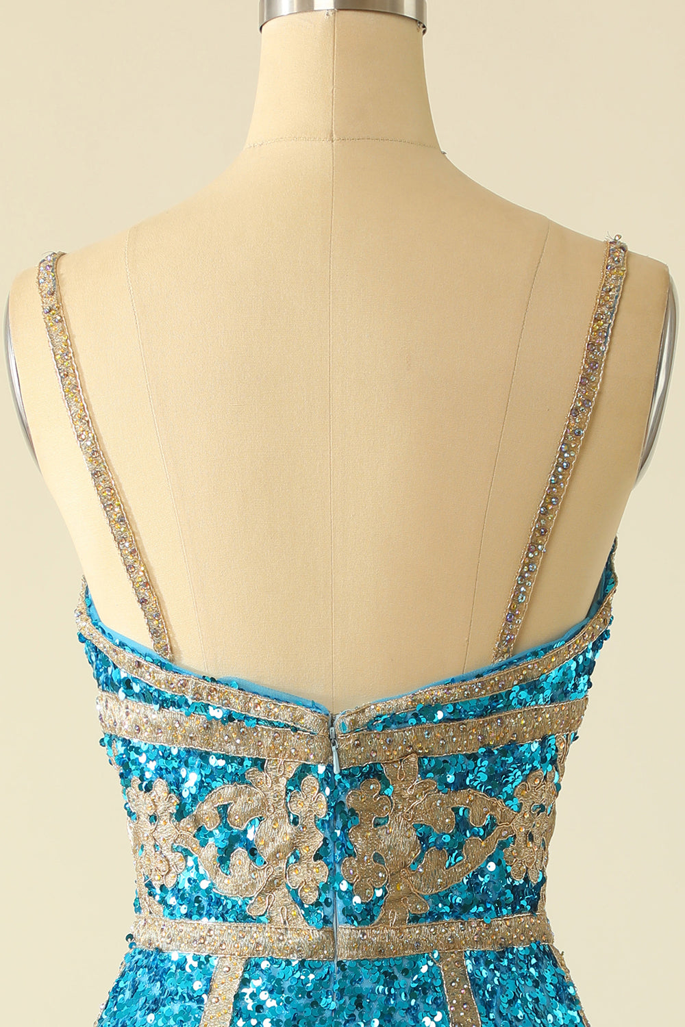 Lake Blue Sequin Short Graduation Dress with Fringes