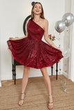 One Shoulder Sequin A-line Short Prom Dress