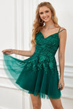 Dark Green Lace-Up A-Line Graduation Dress