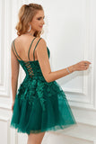 Dark Green Lace-Up A-Line Graduation Dress