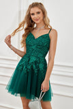 Dark Green Lace-Up A-Line Graduation Dress