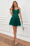 Dark Green Lace-Up A-Line Graduation Dress