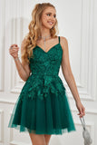 Dark Green Lace-Up A-Line Graduation Dress