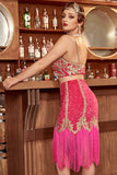Two Pieces Fuchsia Gatsby 1920s Flapper Dress With Fringes