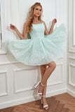 Light Green Sequins A-Line Lace-Up Graduation Dress