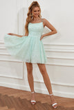 Light Green Sequins A-Line Lace-Up Graduation Dress