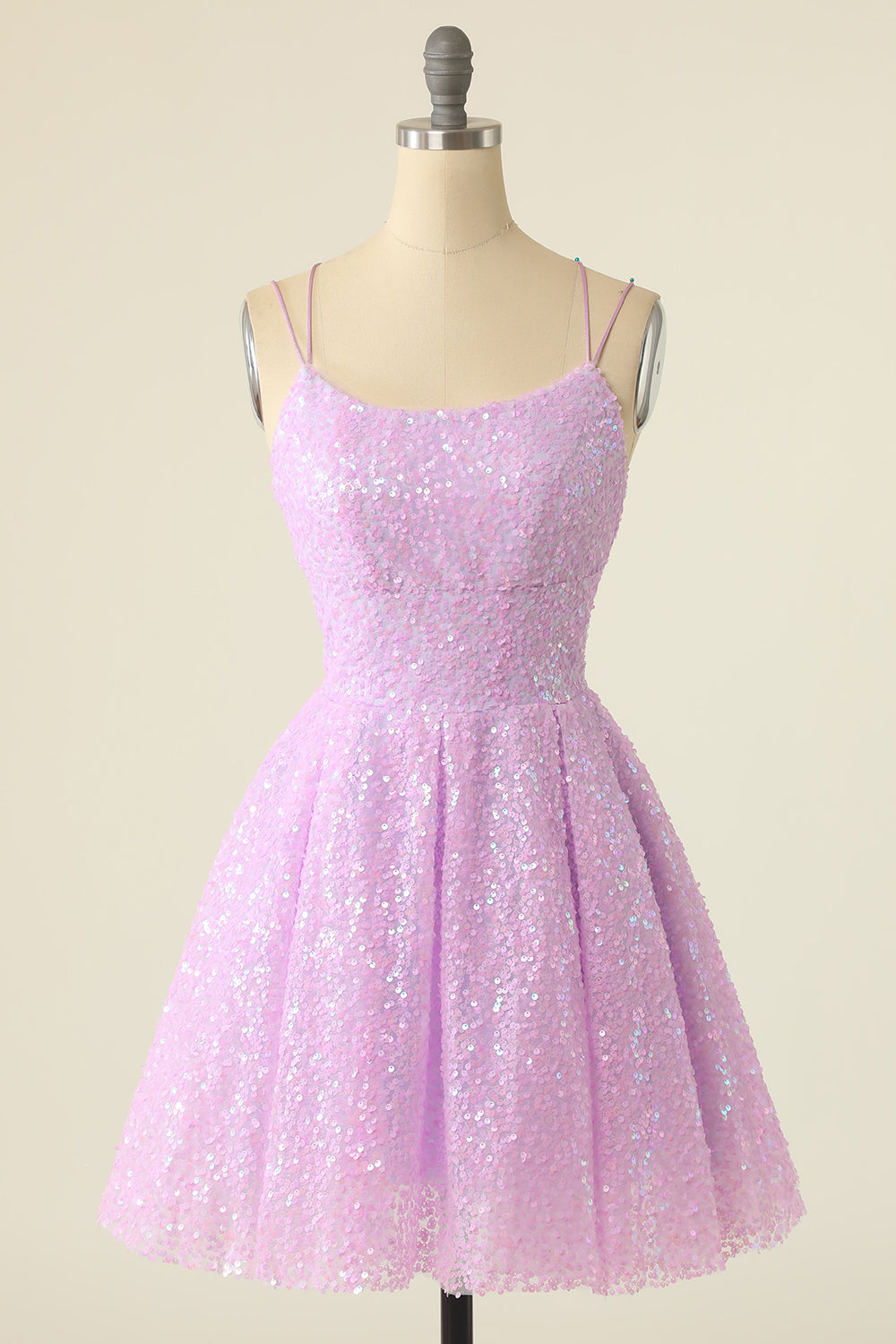 Light Green Sequins A-Line Lace-Up Graduation Dress